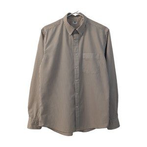 Uniqlo Extra Fine Broadcloth Shirt - White/Tan Stripes - Size S